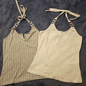 Pair Of Stylish Women's Halter Tops - Grey and White With Chain Details.